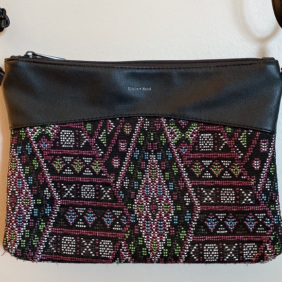 Pixie Mood. Purse. Clutch or crossbody. Black with stitched print on front. - Picture 2 of 7